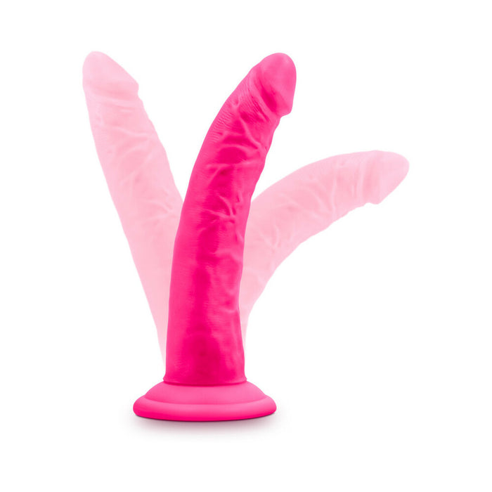 Blush Neo Elite 7.5 in. Silicone Dual Density Dildo with Suction Cup Neon Pink