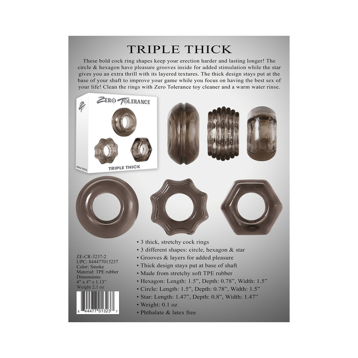 Zero Tolerance Triple Thick 3-Piece Cockring Set Smoke