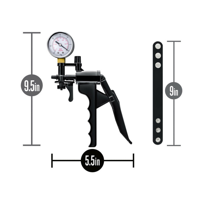 Blush Performance Gauge Pump Pistol with Silicone Tubing & Silicone Cock Strap Black