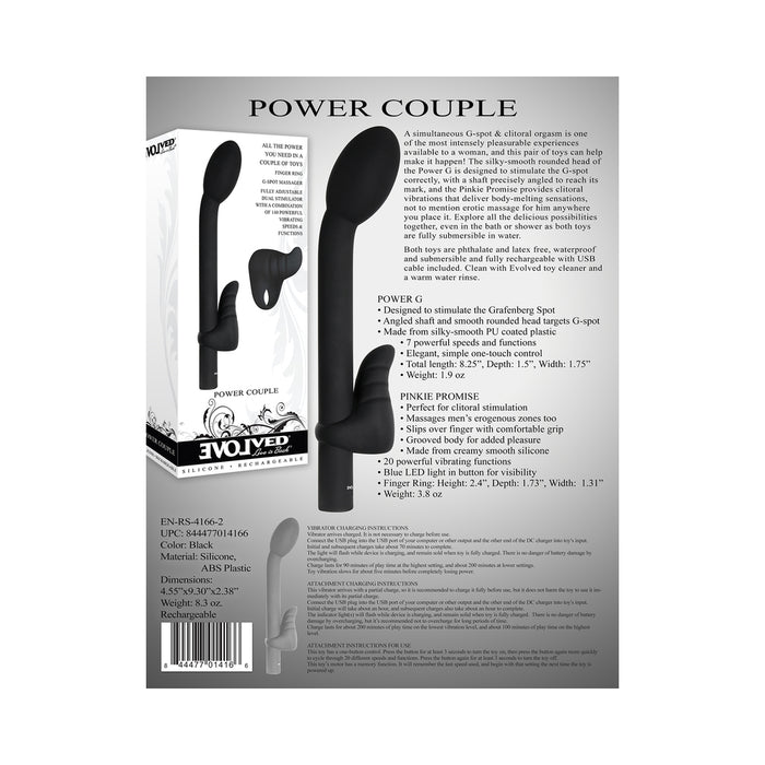 Evolved Power Couple Fully Adjustable 2-Piece Rechargeable Silicone Dual Stimulator Black