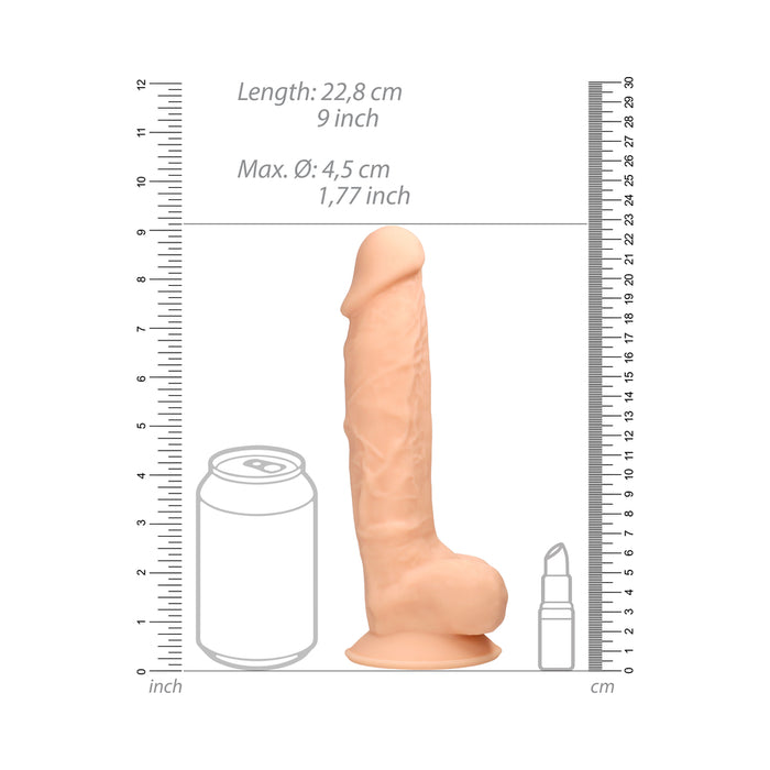 RealRock Ultra Realistic Dual Density Silicone 9 in. Bendable Dildo With Balls Beige
