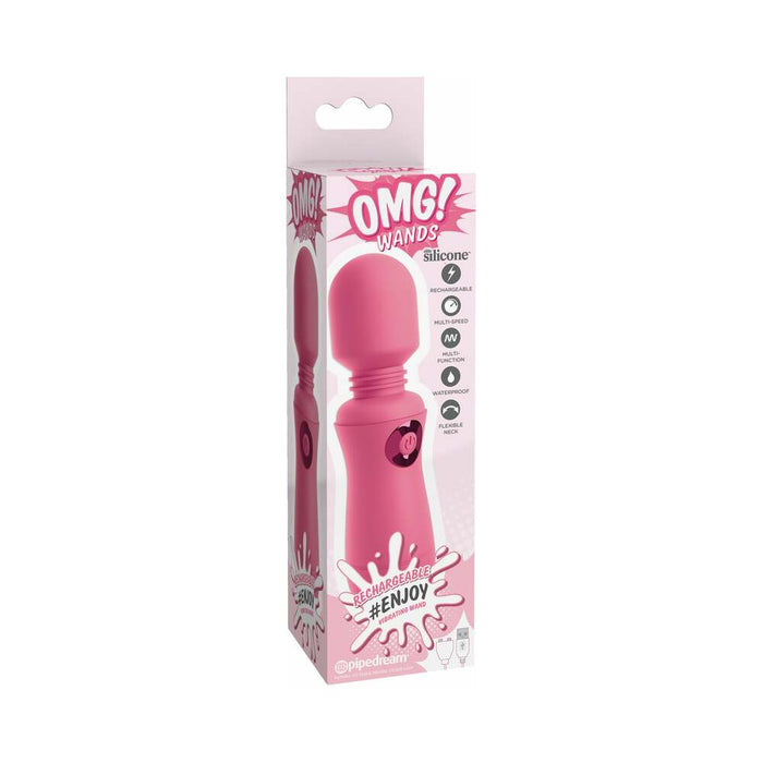 Pipedream OMG! Wands #Enjoy Silicone Rechargeable Flexible Vibrating Wand Pink