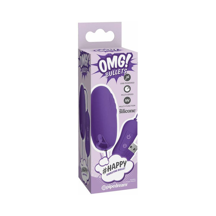 Pipedream OMG! Bullets #Happy USB-Powered Silicone Vibrating Bullet Purple