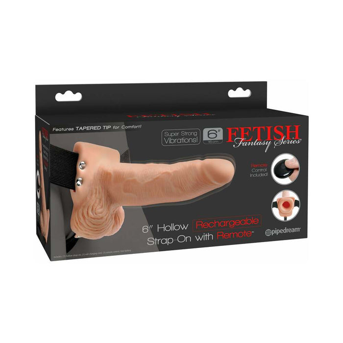 Pipedream Fetish Fantasy Series Vibrating 6 in. Hollow Strap-On With Balls Beige/Black