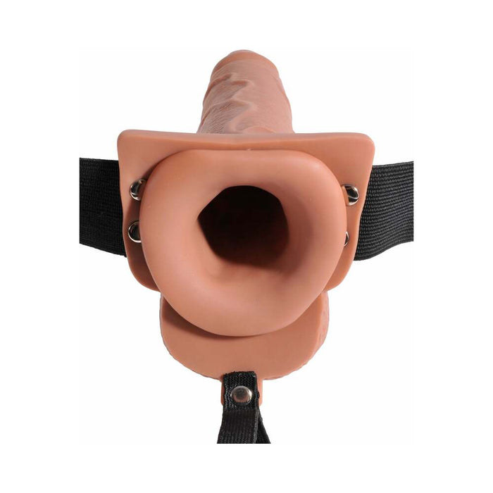 Pipedream Fetish Fantasy Series 7.5 in. Hollow Squirting Strap-On With Balls Tan/Black