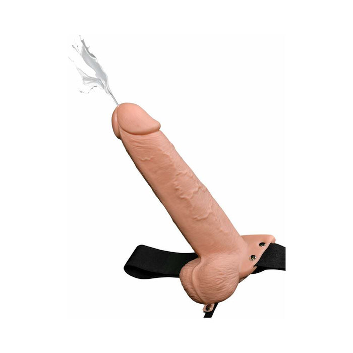 Pipedream Fetish Fantasy Series 9 in. Hollow Squirting Strap-On With Balls Beige/Black