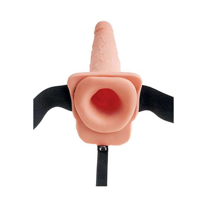 Pipedream Fetish Fantasy Series 9 in. Hollow Squirting Strap-On With Balls Beige/Black