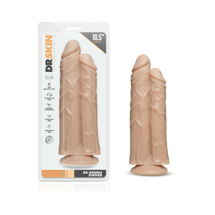 Blush Dr. Skin Dr. Double Stuffed 10.5 in. Double Shaft Dildo with Suction Cup Beige