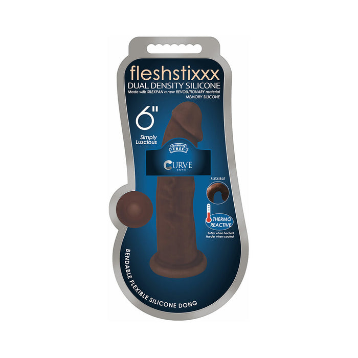 Curve Toys FLESHSTIXXX 6 in. Posable Dual Density Silicone Dildo with Suction Cup Brown