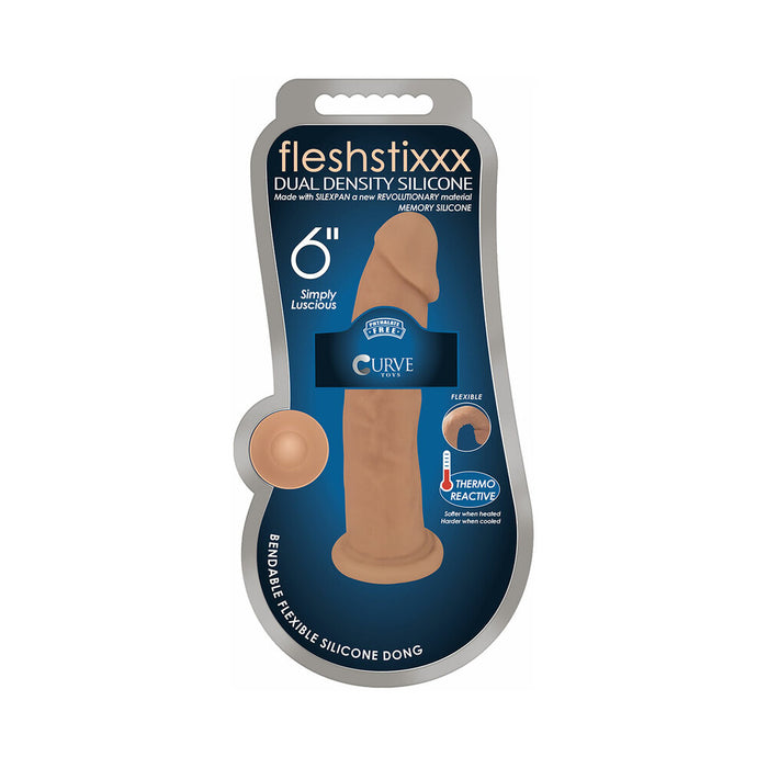 Curve Toys FLESHSTIXXX 6 in. Posable Dual Density Silicone Dildo with Suction Cup Tan