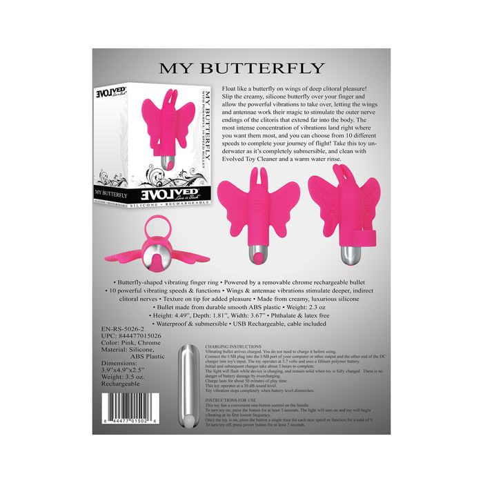 Evolved My Butterfly Rechargeable Remote-Controlled Silicone Finger Vibrator Pink