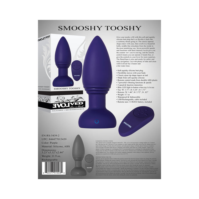 Evolved Smooshy Tooshy Rechargeable Remote-Controlled Vibrating Silicone Anal Plug Purple
