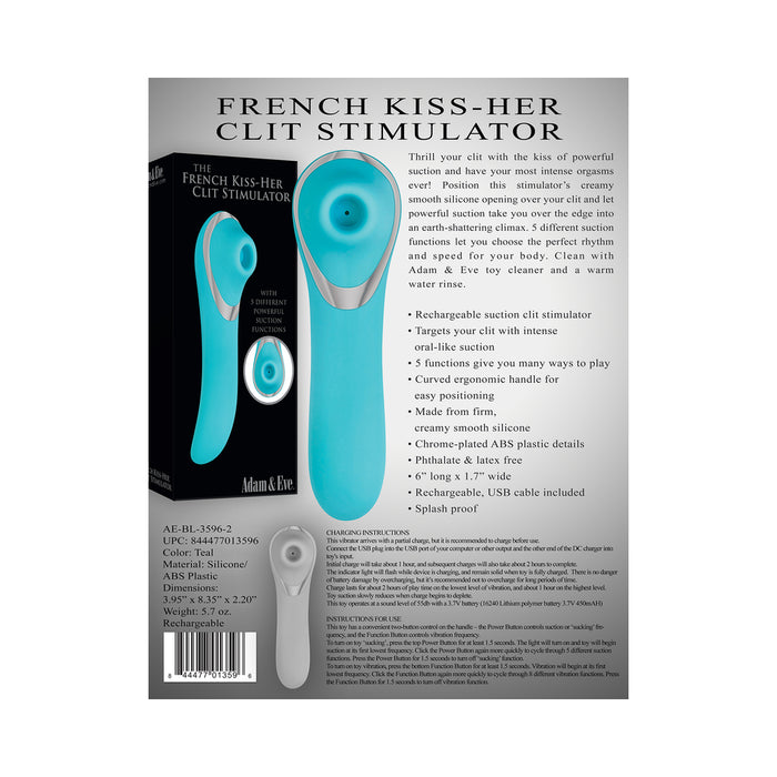 Adam & Eve French Kiss-Her Rechargeable Silicone Clitoral Stimulator Teal