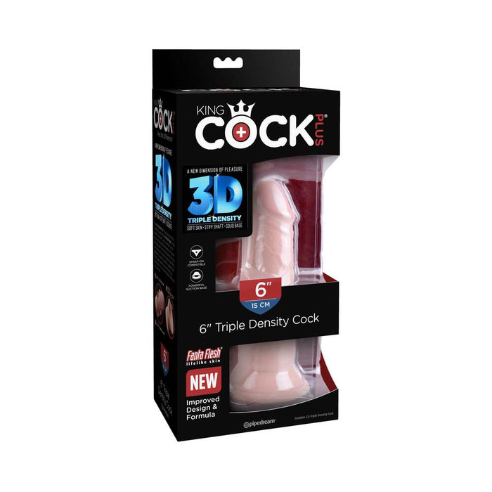 Pipedream King Cock Plus 6 in. Triple Density Cock Realistic Dildo With Suction Cup Beige
