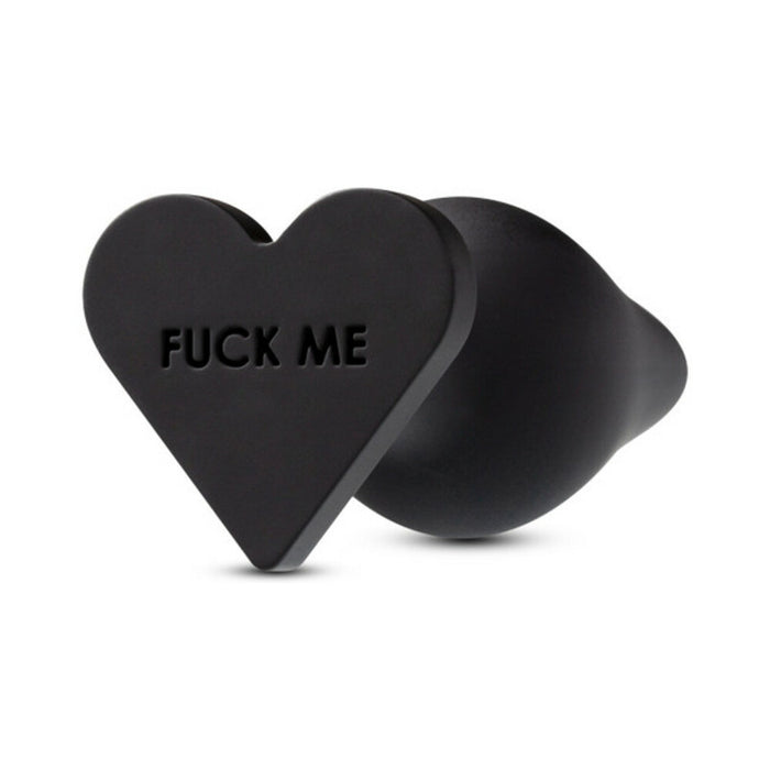 Blush Temptasia 'Fuck Me' Silicone Anal Plug with Heart-Shaped Base Black