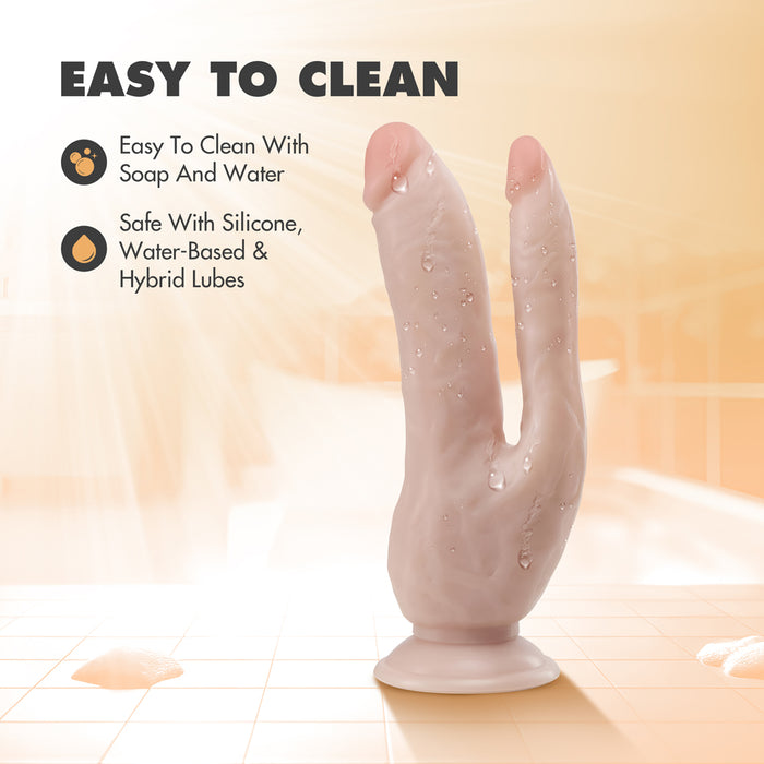 Dr. Skin DP Cock Realistic 8 in. Dual Entry Dildo Beige
