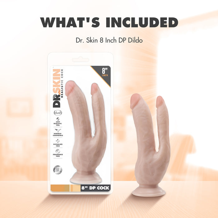 Dr. Skin DP Cock Realistic 8 in. Dual Entry Dildo Beige