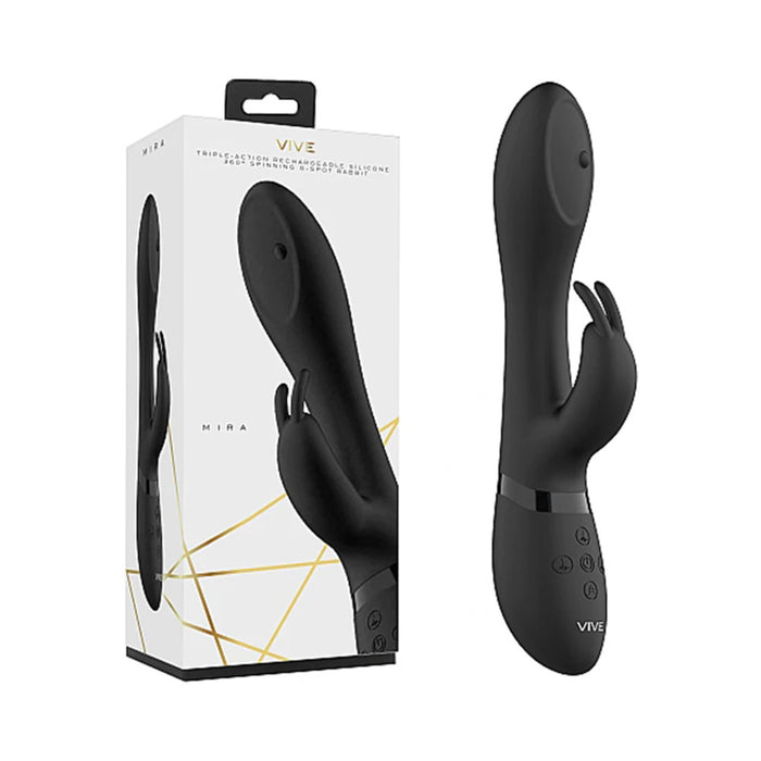 VIVE MIRA Rechargeable 360° Spinning Silicone Rabbit Vibrator Black