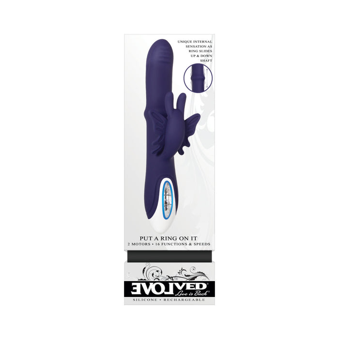 Evolved Put A Ring On It Rechargeable Silicone Dual Stimulator Blue