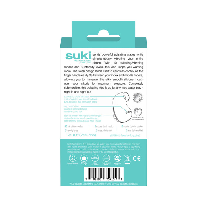Vedo Suki Sonic Suction Rechargeable Vibrator Tease Me Turquoise