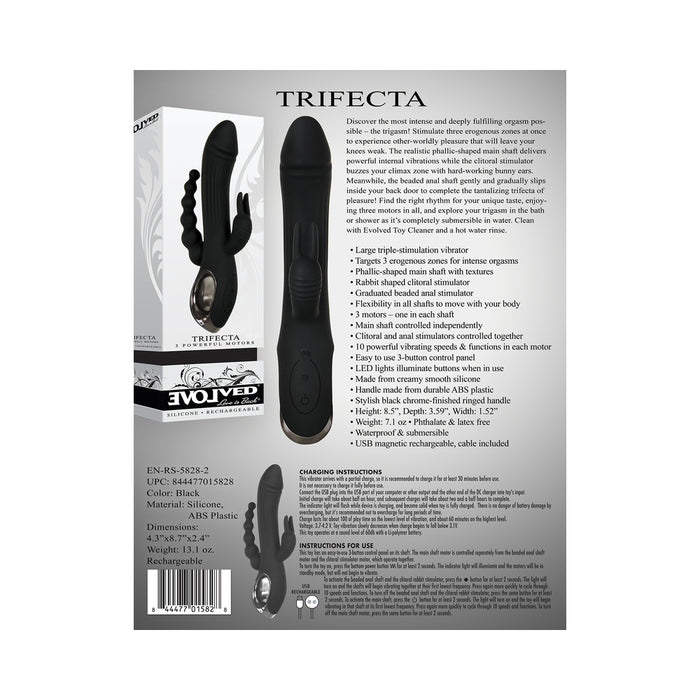 Evolved Trifecta Rechargeable Dual Entry Triple Stimulation Silicone Rabbit Vibrator Black