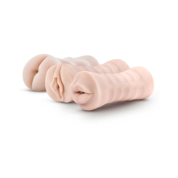Blush M for Men Soft + Wet Self-Lubricating 3-Pack Vibrating Stroker Sleeve Kit Beige