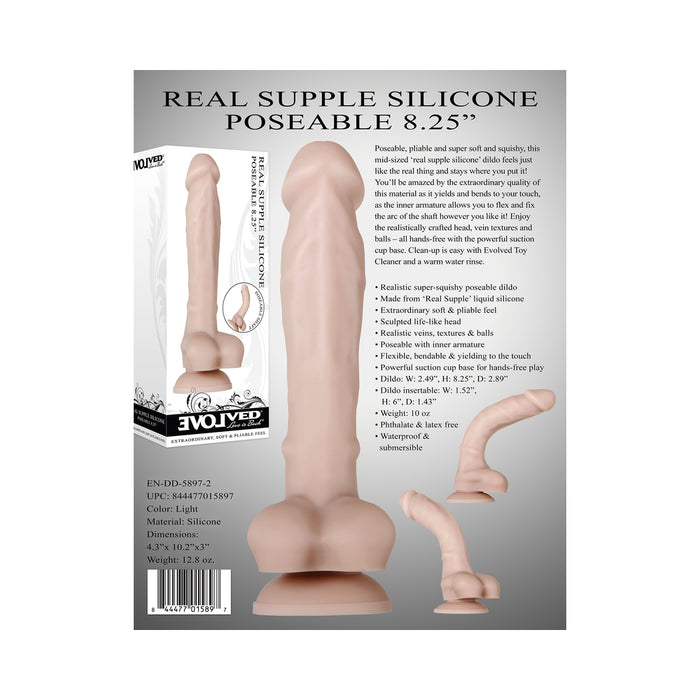 Evolved Real Supple Poseable 8.25 in. Realistic Silicone Dildo With Balls Beige