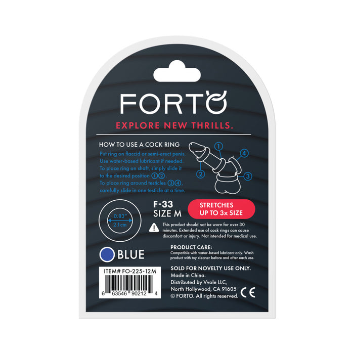 Forto F-33 Liquid Silicone Cockring Medium Blue