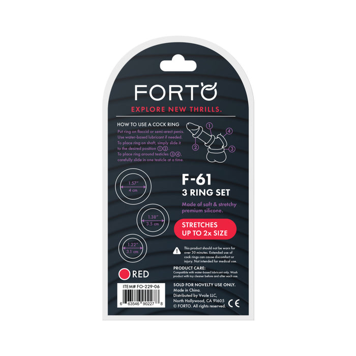 Forto F-61 3-Piece Silicone Cockring Set Red