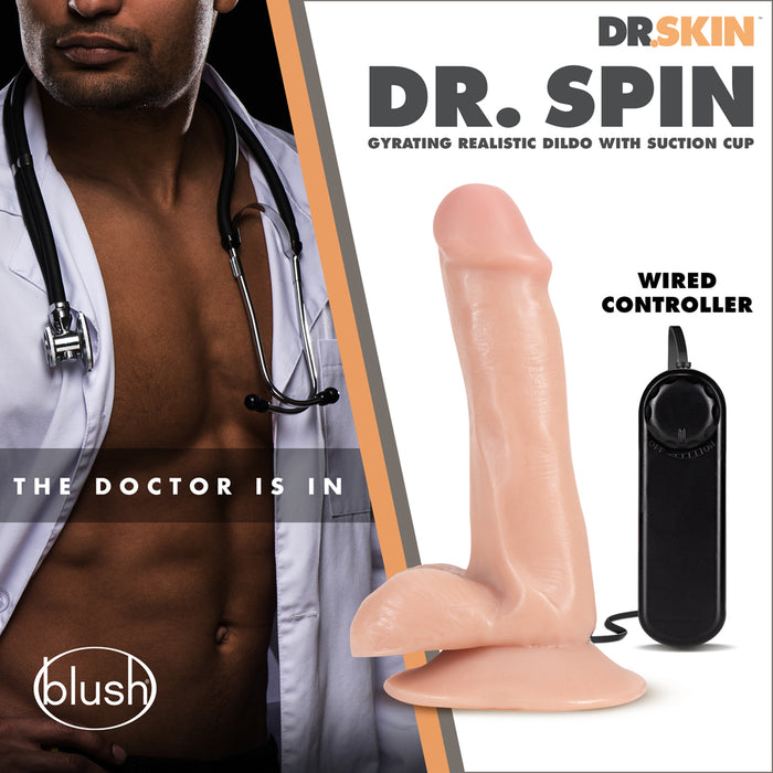 Dr. Skin Dr. Spin 6 in. Gyrating Realistic Dildo with Balls Beige