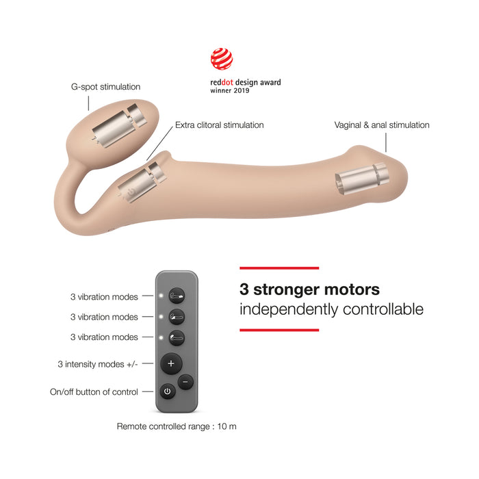 Strap-On-Me Rechargeable Remote-Controlled Silicone Vibrating Bendable Strap-On Vanilla M