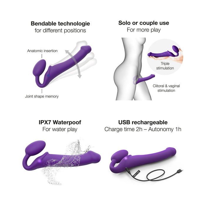 Strap-On-Me Rechargeable Remote-Controlled Silicone Vibrating Bendable Strap-On Purple L