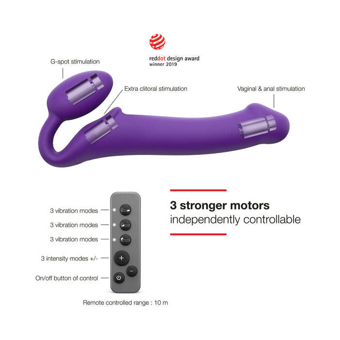 Strap-On-Me Rechargeable Remote-Controlled Silicone Vibrating Bendable Strap-On Purple XL