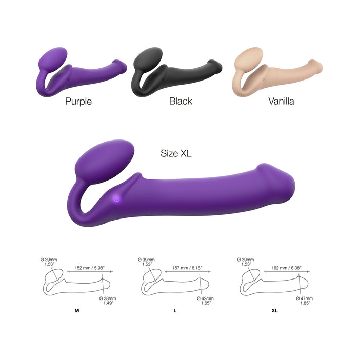 Strap-On-Me Rechargeable Remote-Controlled Silicone Vibrating Bendable Strap-On Purple XL