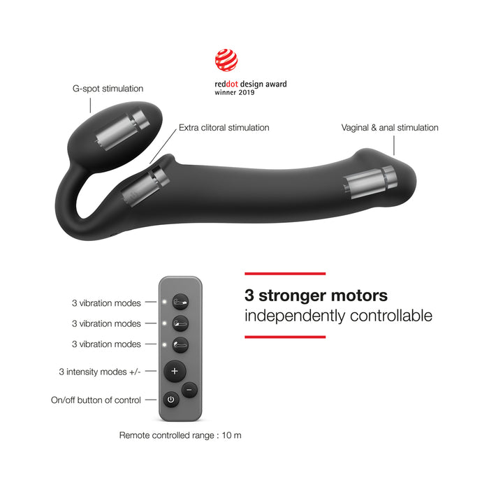 Strap-On-Me Rechargeable Remote-Controlled Silicone Vibrating Bendable Strap-On Black M