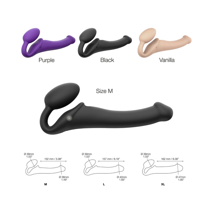 Strap-On-Me Rechargeable Remote-Controlled Silicone Vibrating Bendable Strap-On Black M
