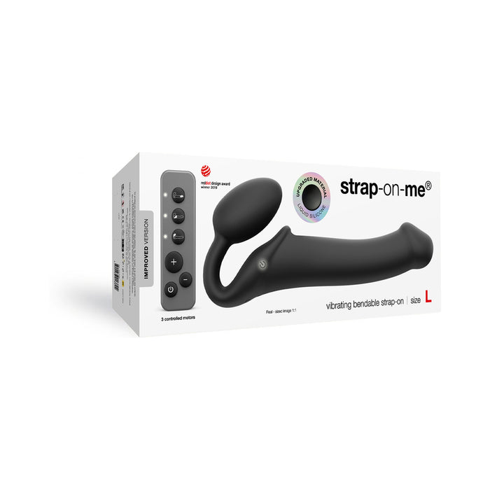 Strap-On-Me Rechargeable Remote-Controlled Silicone Vibrating Bendable Strap-On Black L