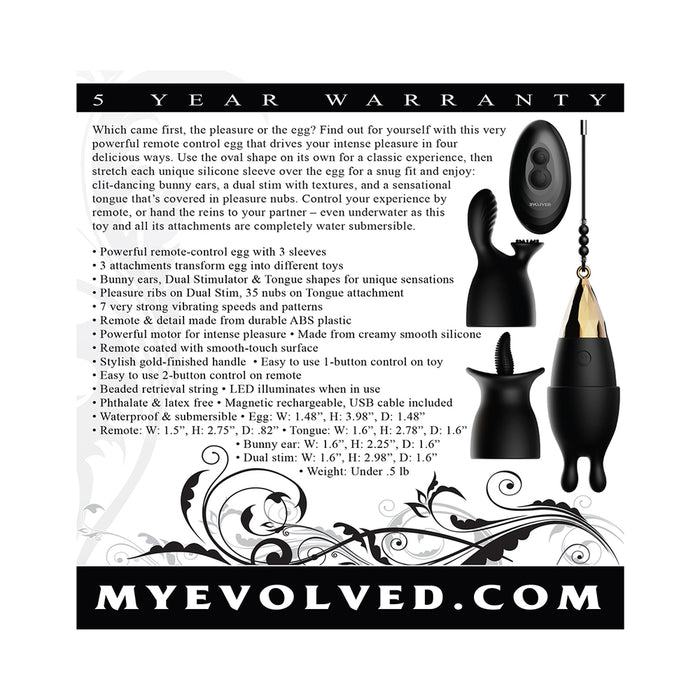 Evolved Egg-Citement 5-Piece Rechargeable Remote-Controlled Vibrator and Accessory Set Black