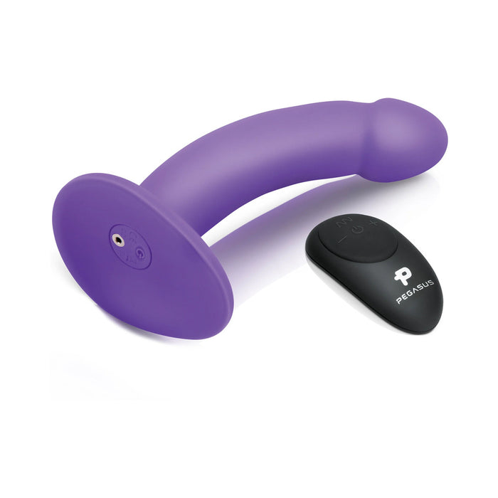 Pegasus 6 in. Curved Realistic Rechargeable Remote-Controlled Dildo & Harness Set Purple