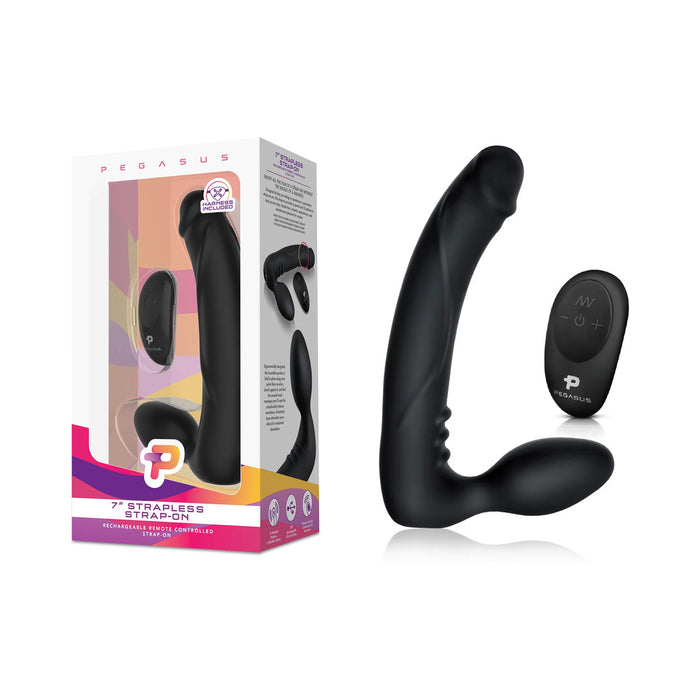 Pegasus 7 in. Strapless Strap-On Rechargeable Remote-Controlled Silicone Dildo Black