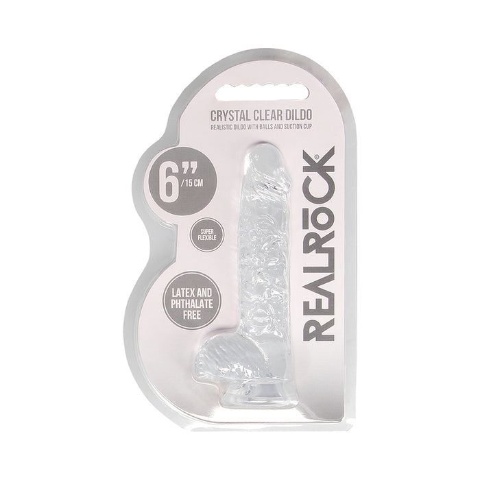 RealRock Crystal Clear Realistic 6 in. Dildo With Balls and Suction Cup Clear