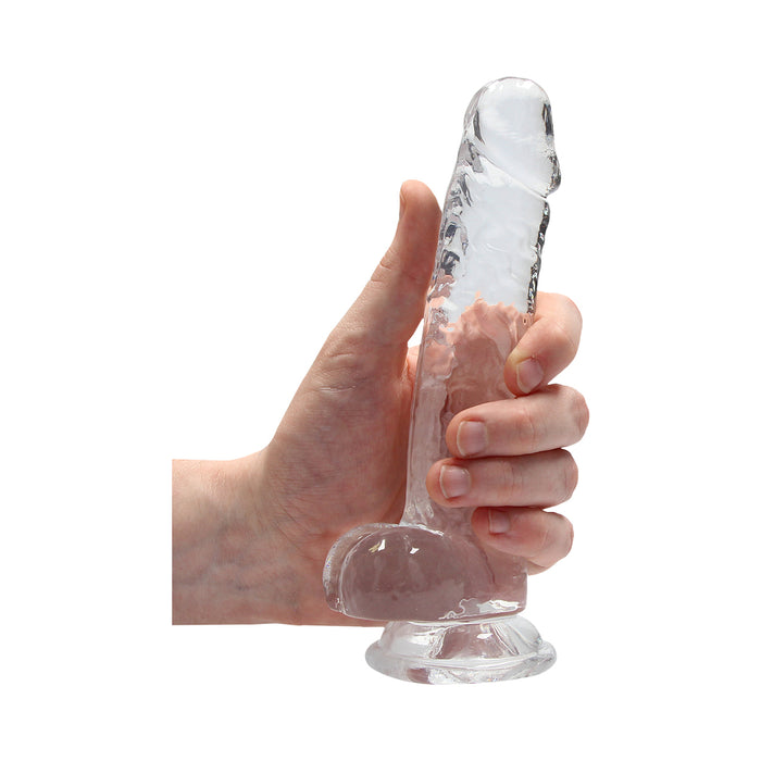 RealRock Crystal Clear Realistic 7 in. Dildo With Balls and Suction Cup Clear
