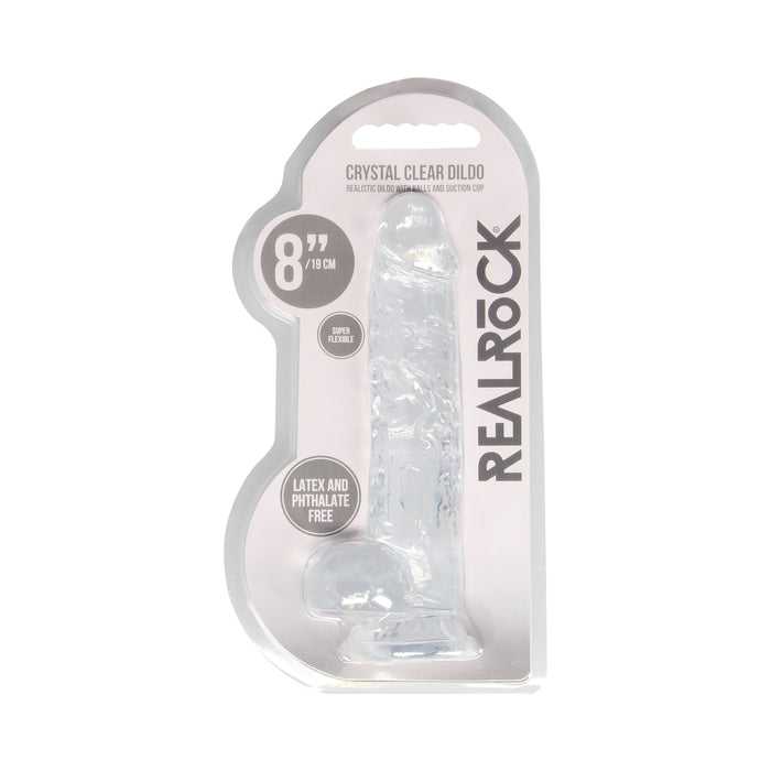 RealRock Crystal Clear Realistic 8 in. Dildo With Balls and Suction Cup Clear