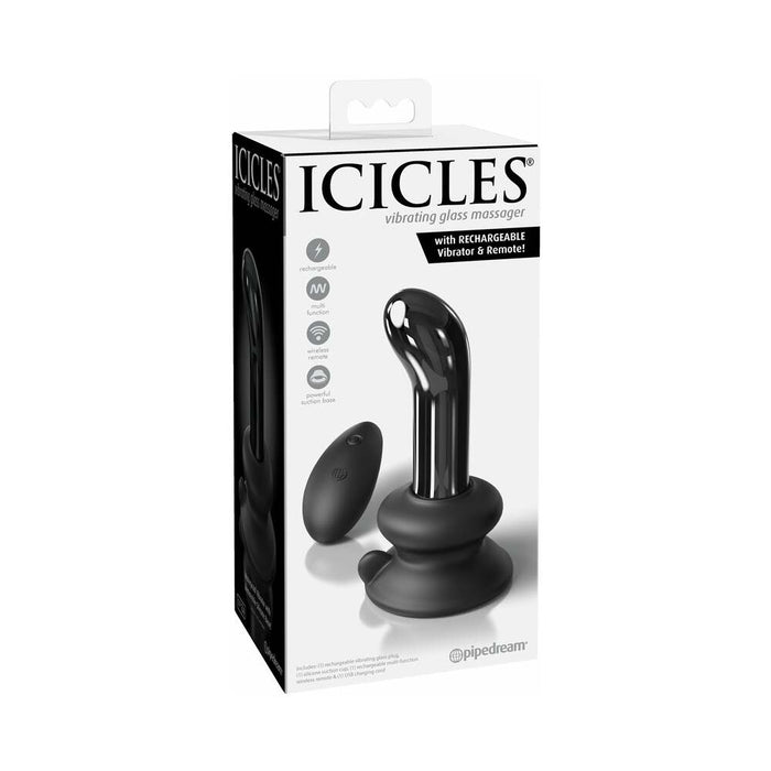 Pipedream Icicles No. 84 Vibrating Curved Glass Massager With Suction Cup Black