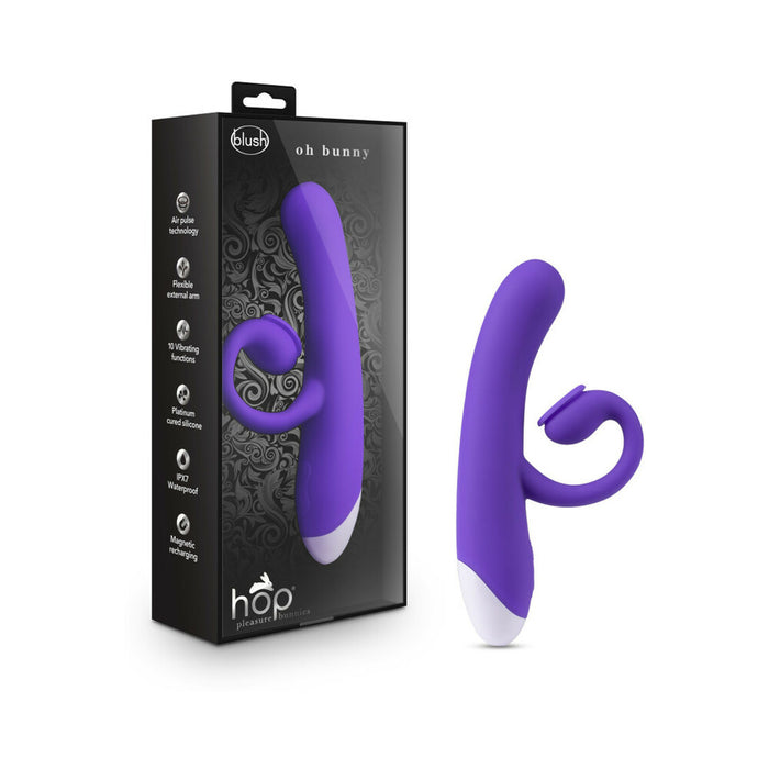 Blush Hop Oh Bunny Rechargeable Silicone Air Pulse Dual Stimulation Vibrator Midnight