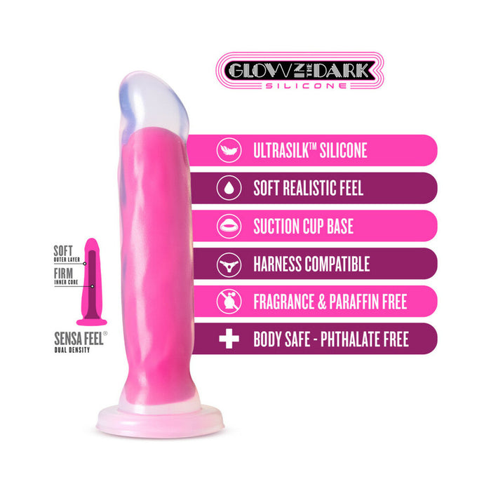 Blush Neo Elite Glow in the Dark Marquee 8 in. Silicone Dual-Density Dildo Neon Pink
