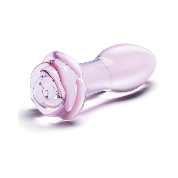 Glas 5 in. Rosebud Glass Butt Plug Pink