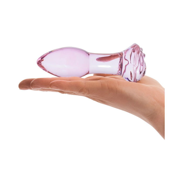 Glas 5 in. Rosebud Glass Butt Plug Pink