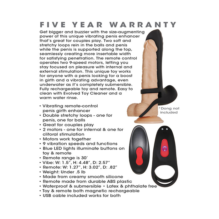 Zero Tolerance Vibrating Girth Enhancer Remote-Controlled Silicone Sheath Black