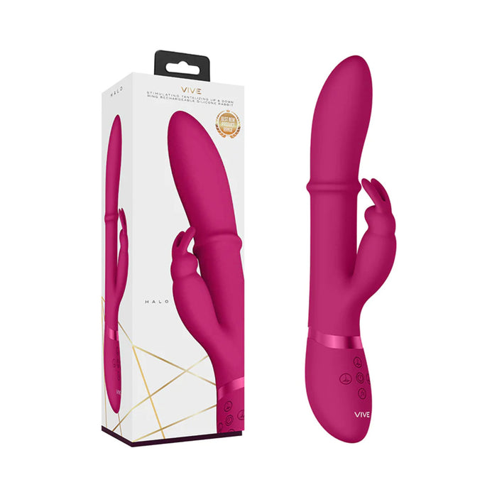 VIVE HALO Rechargeable Stimulating Ring Silicone Rabbit Vibrator Pink